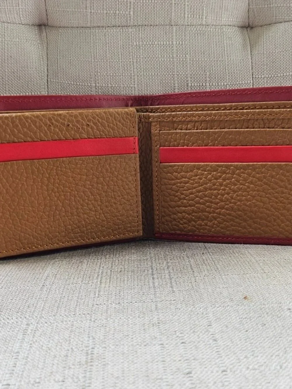 Genuine Leather Wallet Red/Brown Bifold Multiple Compartment for Cards Handmade